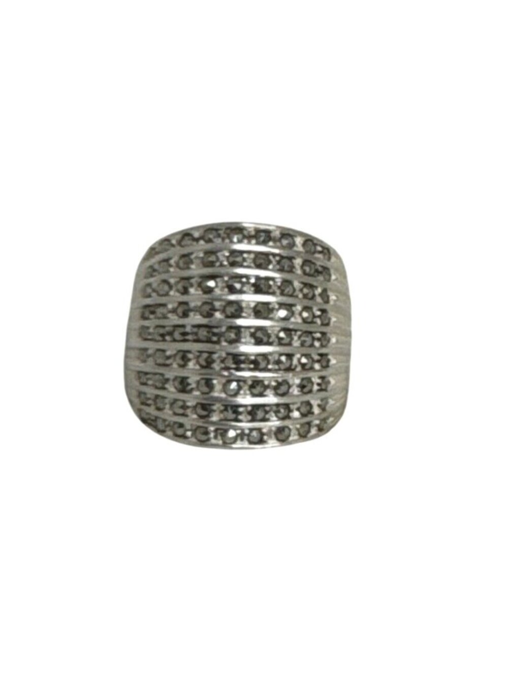 Wide Band Silver-Tone Ring With Rhinestone Accents For Women Size 9